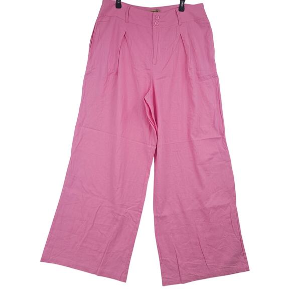 Gabi Fresh x FASHION TO FIGURE Pants - Gabi Fresh Bubble Gum Pink Linen Blend Wide Leg Pants Plus Size 0 NWOT 3545
